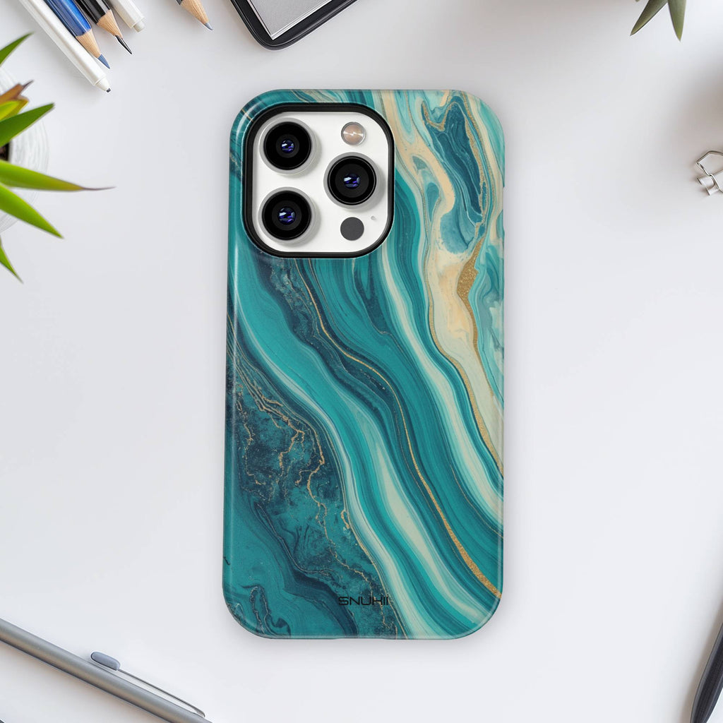 Teal Marble Tough Phone Case