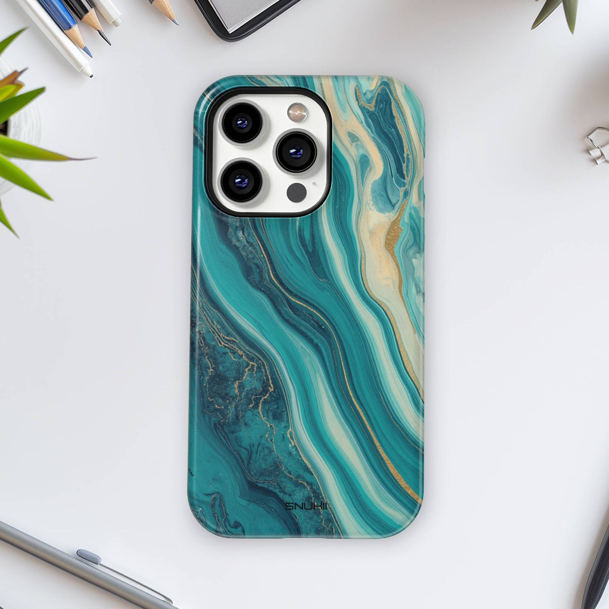 Teal Marble Tough Phone Case