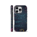 Dark phone case featuring colorful handwritten math and physics formulas on a chalkboard background, available for iPhone, Samsung, and Pixel models.