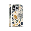 Neutral boho abstract phone case with terrazzo spots and doodle lines, compatible with iPhone, Samsung Galaxy, and Google Pixel devices.