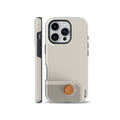 Beige retro radio and vintage audio speaker pattern phone case with orange knob shown on iPhone, compatible with Samsung Galaxy and Google Pixel devices.