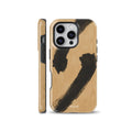 Minimalist beige phone case featuring bold black brush strokes in an abstract Japanese calligraphy style, available for iPhone, Samsung, and Pixel devices.