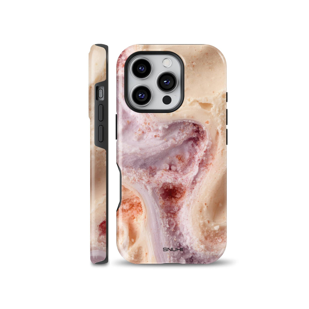 Cute pastel ice cream gelato swirl texture phone case compatible with iPhone, Samsung, and Pixel devices featuring a sweet cream pattern design.