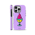Cute lavender purple phone case with a pink ice cream sundae illustration, compatible with iPhone, Samsung, and Pixel devices.