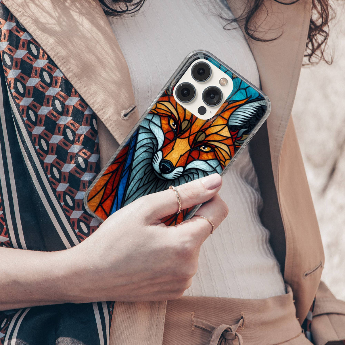 Stained Glass Fox Clear Gel Phone Case