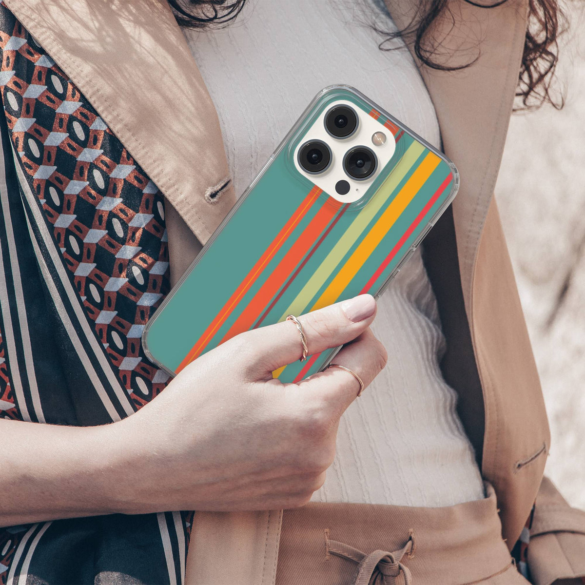 Retro Striped Clear Gel Phone Case